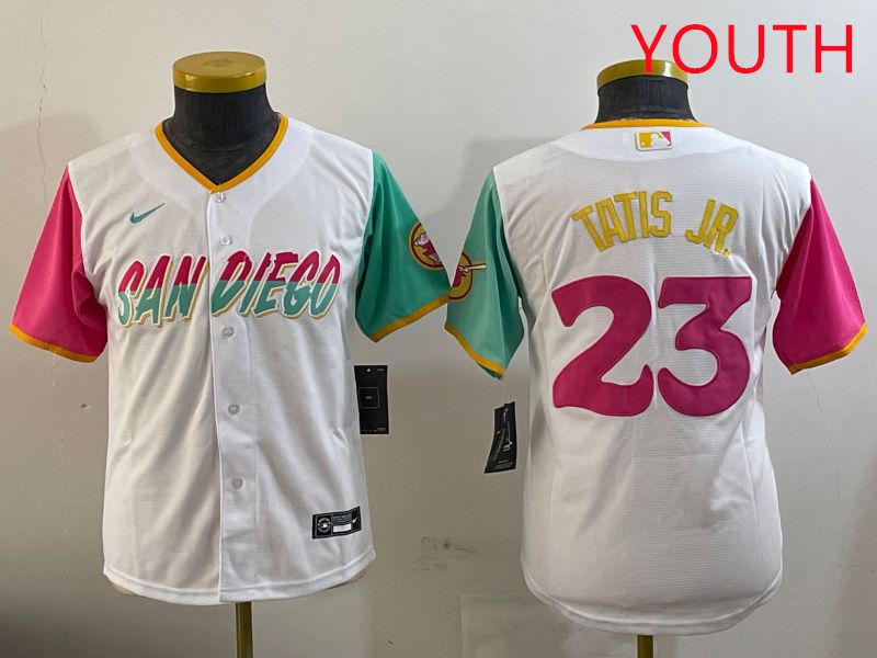 Youth San Diego Padres 23 Tatis jr White City Edition 2025 Nike MLB Jersey style 2